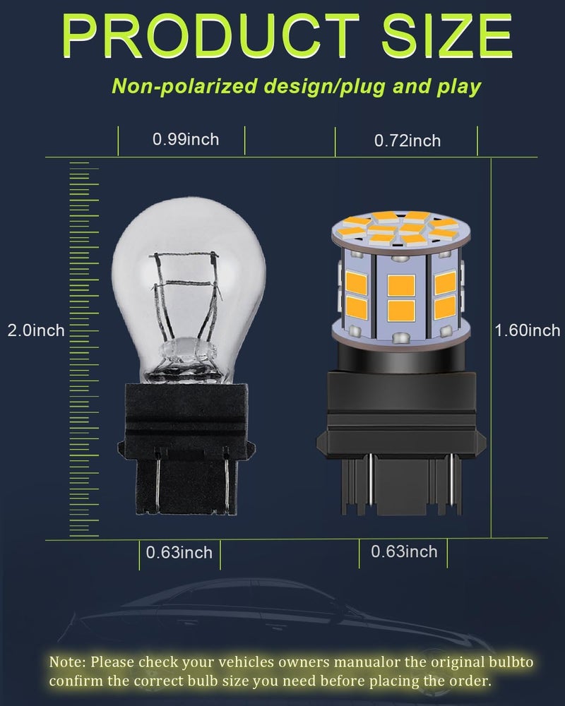 LEDYOTRY مصباح LED 3157 أصفر كهرماني لإشارة الانعطاف، فائق السطوع 3156 3057 4157 4057 3157A 3457A لمبات LED لإشارات الانعطاف الأمامية والخلفية، أضواء الفرامل، أضواء الذيل، عبوة من 4 - Image 3